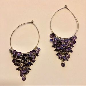 Silver Hoops with Purple Sequin Chandelier